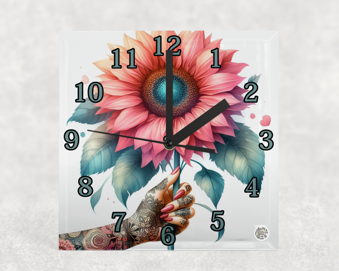 Glass Clocks with stand 20cm x 20cm. Collection 1