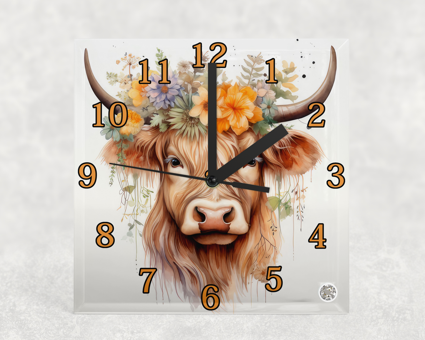 Glass Clocks with stand 20cm x 20cm. Collection 1