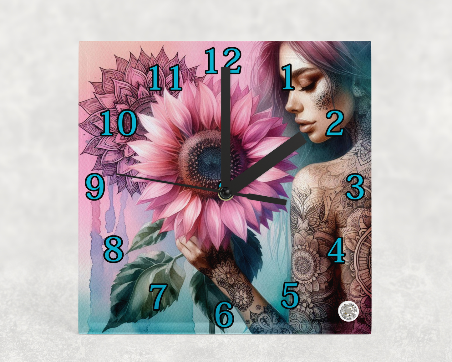 Glass Clocks with stand 20cm x 20cm. Collection 1
