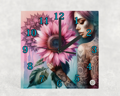 Glass Clocks with stand 20cm x 20cm. Collection 1