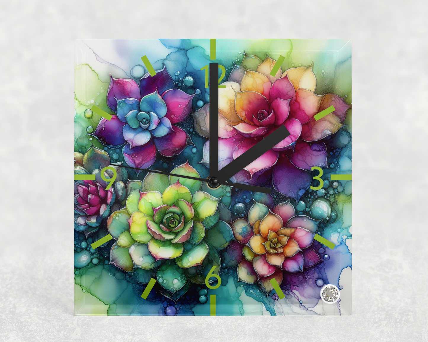 Clock Succulents Alcohol Ink Designs