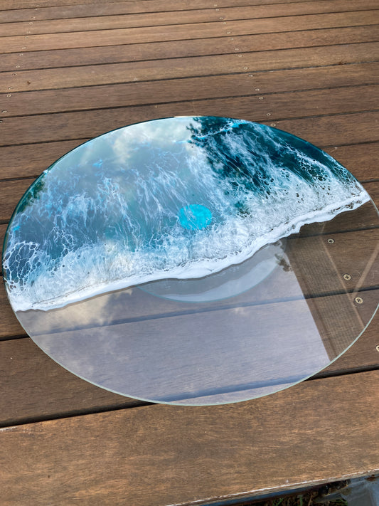 Lazy Susan Glass with resin waves..50cm (Example pics only)