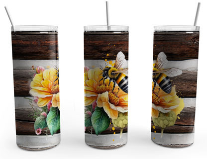 Bee Design Floral on Wood