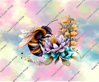 Bee Floral with Pastel Background